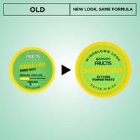 A comparison graphic showing the "OLD" round lid design (primarily yellow and green) transitioning with an arrow to the "NEW LOOK" lid design, with text stating "NEW LOOK, SAME FORMULA".