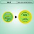 A comparison graphic showing the "OLD" round lid design (primarily yellow and green) transitioning with an arrow to the "NEW LOOK" lid design, with text stating "NEW LOOK, SAME FORMULA".