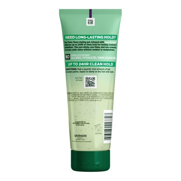 Back packaging of the Garnier Fructis Pure Clean Styling Gel.