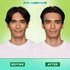 A before and after image of a man with black hair using Garnier Fructis Pure Clean Finishing Paste. The man achieves a slicked-back hair style using the product.