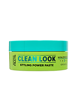 A front visual of the product packaging of the Garnier Fructis Pure Clean Finishing Paste. Get up to 24 hours of definition with the Pure Clean Finishing Paste, infused with aloe extract.