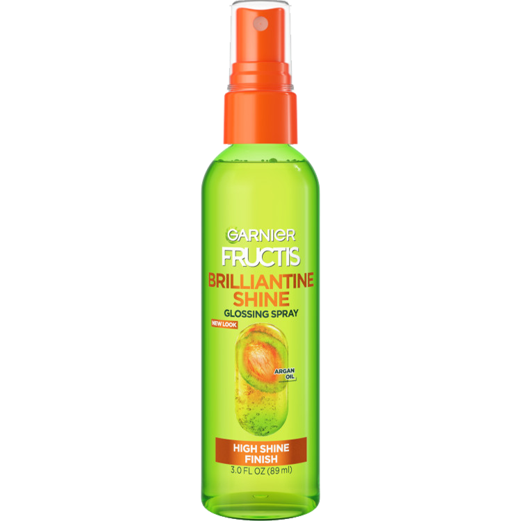 Brilliantine Shine Glossing Spray bottle, front view, white background.