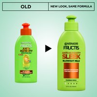 The Garnier Sleek & Shine Anti-Humidity Smoothing Milk comes in a new look with the same formula you love, Tame unruly strands without weighing down fine hair with the Garnier Anti-Humidity Milk.