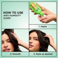 The Garnier Sleek & Shine Anti-Humidity Smoothing Milk can be applied in 3 simple steps: apply, smooth onto hair, and then style as desired.