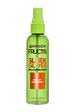 Garnier Fructis Sleek Gloss hair spray with argan oil for frizz control and intense shine.