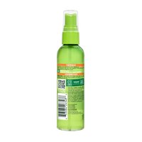 Back label of Garnier Fructis Sleek Gloss hair spray showing ingredients, usage directions, and product details for frizz control and 48-hour intense shine.