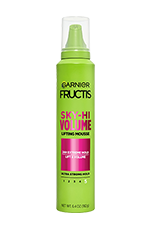 Garnier Fructis Sky-Hi Volume Mousse with styling lift complex for extreme hold, lift, and volume.
