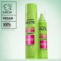 Garnier Fructis Sky-Hi Volume Mousse — cruelty-free, vegan, 100% recyclable packaging with styling lift complex for extreme 24-hour hold and volume.