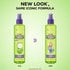 A "New Look, Same Iconic Formula" graphic compares the old and new Garnier Fructis Curl Refresher bottle designs side by side, noting the updated capsule graphic while the "up to 48hr moisture & bounce" formula stays unchanged.