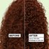 Before and after comparison of curly red hair showing up to 72% less breakage in one use after applying Garnier Curl Multi-Use Oil.