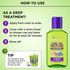 Infographic detailing a three-step deep treatment application process alongside a bottle of curl-strengthening hair oil and a styling tip featuring complementary curl gel products.