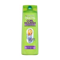 Garnier Fructis Curl Nourish Sulfate-Free Moisturizing Shampoo 12.5 fl oz bottle: a hydrating curly hair shampoo with vegan protein and coconut oil providing up to 48HR defined curls for all hair types.