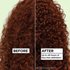 Before and after hair repair comparison on red curly hair: visibly showing up to 48 hours of frizz-free definition using the Garnier Fructis Curl Nourish hair care system.