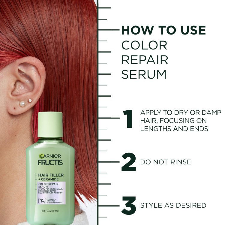 How to use strength repair serum: apply evenly to dry or damp hair, do not rinse, then style as desired