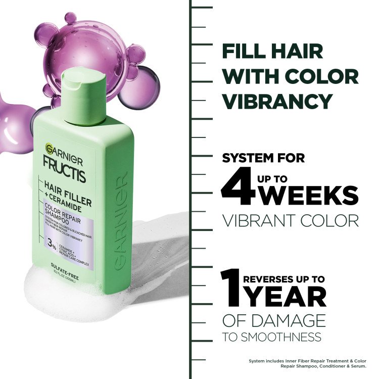 Hair Filler + Ceramide Color Repair Shampoo fills hair with color vibrancy