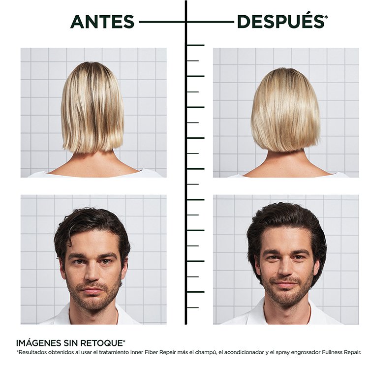 Before and after results of female and male using Hair Filler + Polypeptides Fullness Repair system