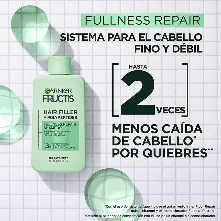 Hair Filler + Polypeptides Fullness Repair system creates 2x less hair fall due to breakage