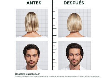 Before and after of male and female model using Hair Filler + Polypeptides Fullness Repair System