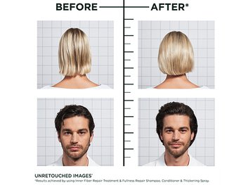 Before and after of male and female model using Hair Filler + Polypeptides Fullness Repair System