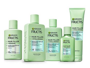 Group shot of Garnier Fructis Hair Filler Moisture Repair System.