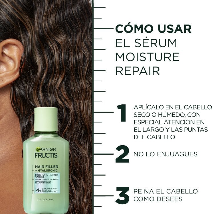 How to use moisture repair serum: apply evenly to dry or damp hair, do not rinse, then style as desired