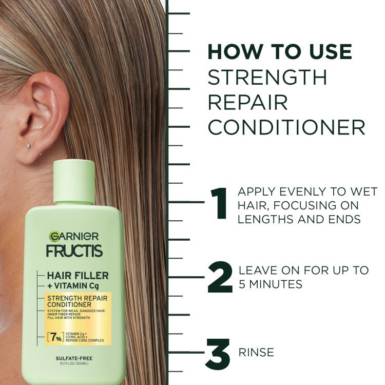 How to use moisture repair conditioner: apply evenly to wet hair, leave on for up to 5 minutes, then rinse