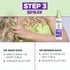Garnier Fructis 'Step 3 Spray' being applied to blonde curly hair. Instructions detail how to use on wash days and refresh days to spritz and scrunch.