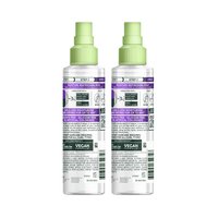 The back labels of two Garnier Fructis Method for Curls 3 Spray bottles. The labels provide detailed product information, including usage instructions for the "MOISTURE REFRESHING SPRAY," its "SULFATE FREE + SILICONE FREE NO ARTIFICIAL COLORANTS" formulation, ingredient lists, and the "VEGAN FORMULA" commitment.