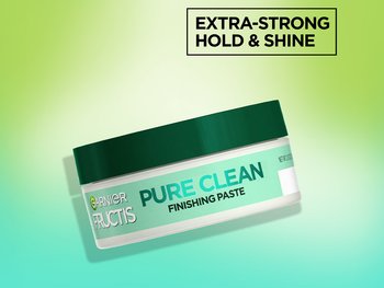 A bottle of Garnier Fructis Pure Clean Finishing Paste, which offers up to 24 hours of extra strong hold in a non sticky formula.
