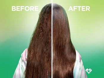 Before and After using Sleek & Shine 10-in-1 Leave-In Spray