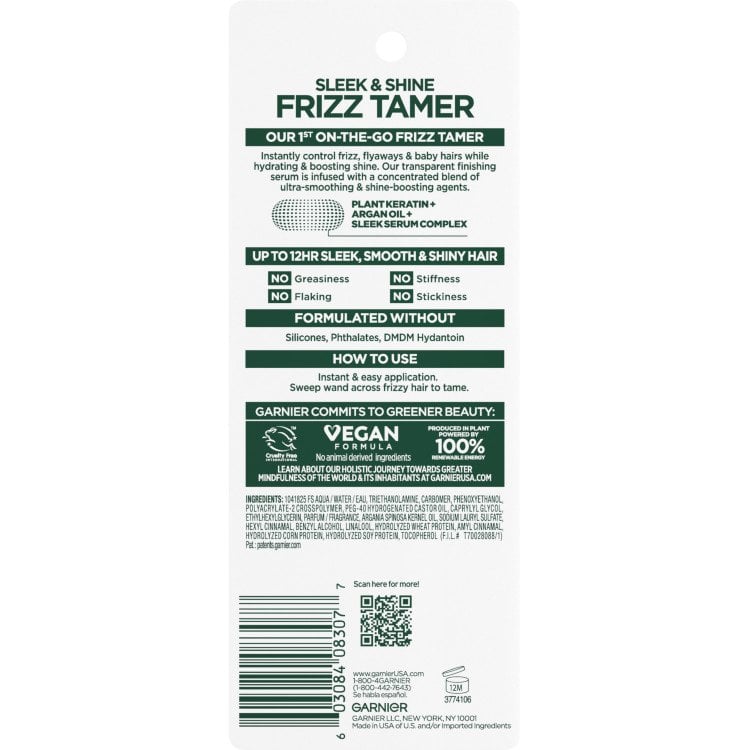 Back of Pack of Fructis Sleek & Shine Frizz Tamer