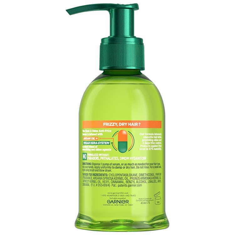 Back of Pack of Fructis Sleek & Shine Anti-Frizz Serum