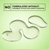 Two clear, glossy liquid droplets on a green background, accompanied by text "NO FORMULATED WITHOUT: PARABENS, PHTHALATES, DMDM HYDANTOIN."