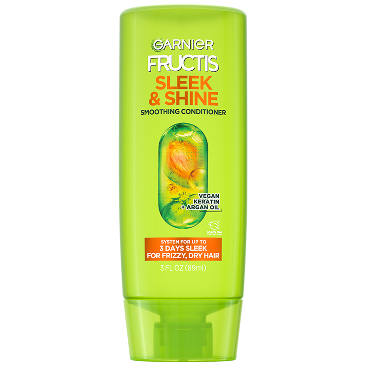 Front of Pack of Fructis Sleek & Shine Conditioner