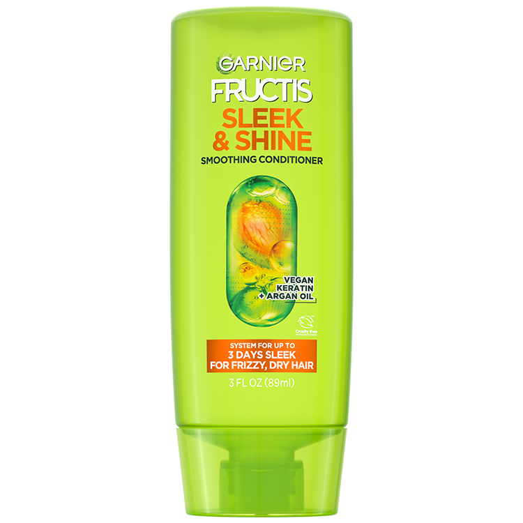 Front of Pack of Fructis Sleek & Shine Conditioner