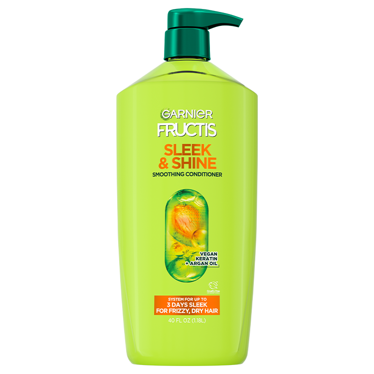 Front of Pack of Fructis Sleek & Shine Conditioner