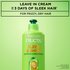 Close-up of an XL bottle of Garnier Fructis Sleek & Shine Leave-In Conditioner, with text that claims "Up to 3 days of sleek hair with system of Sleek & Shine Shampoo, Conditioner and Leave-in Cream. For frizzy, dry hair".