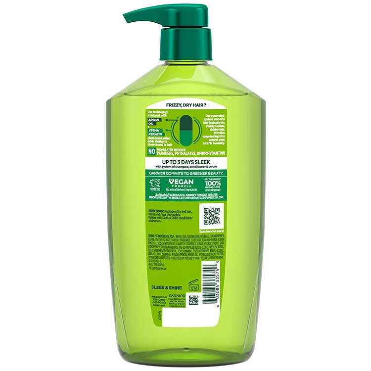 Back of Fructis Sleek & Shine Shampoo