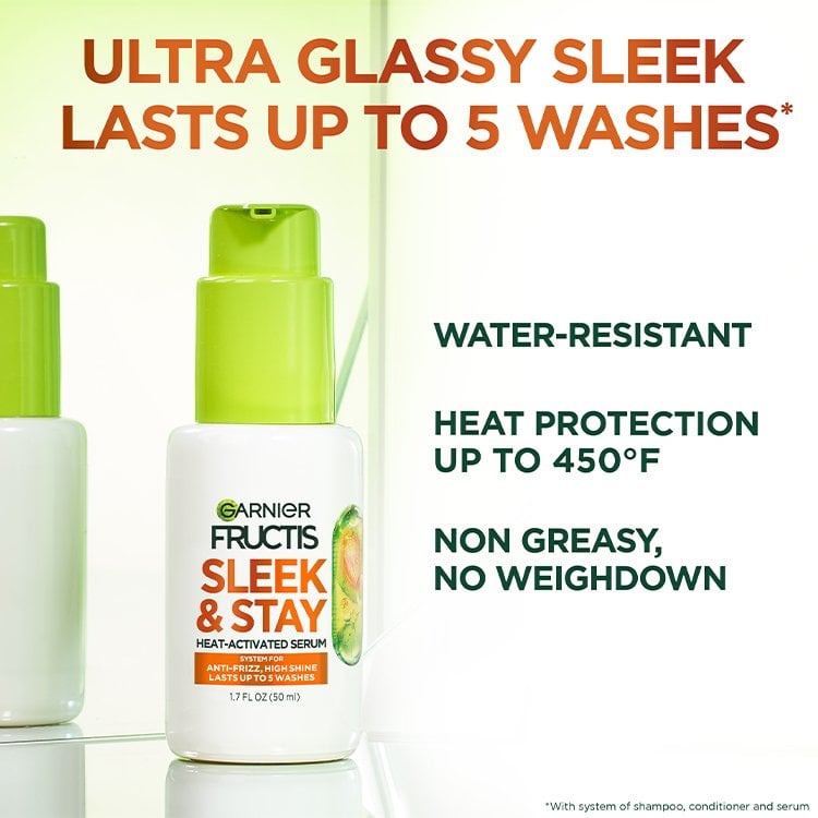 Up to 5 washes of heat-protected, anti-frizz, high shine hair