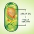 Green capsule with Argan Oil and Vegan Keratin ingredients labeled.