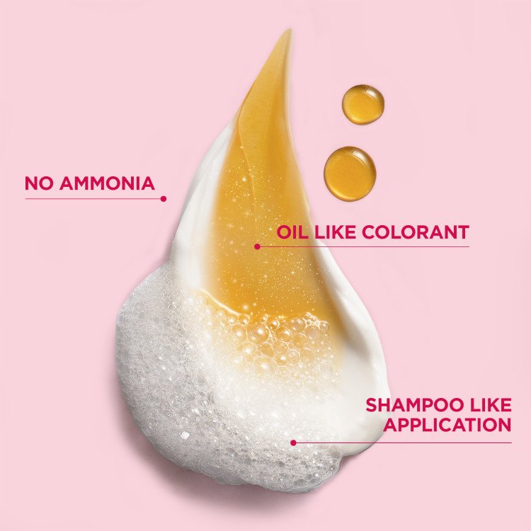 No ammonia, oil-like colorant, shampoo-like application