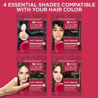 A promotional graphic showing the four available root retouch shades: Black, Dark Brown, Brown, and Light Brown.