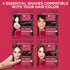 A promotional graphic showing the four available root retouch shades: Black, Dark Brown, Brown, and Light Brown.