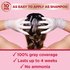 A person in white gloves applying hair color to their roots. Text highlights "10 MIN," "100% gray coverage," and "No ammonia."