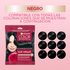 A graphic showing the Black root retouch sachet alongside nine black hair swatches to demonstrate its universal compatibility with various black hair reflects.