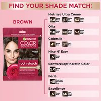 A comparison table helping users find the Brown root retouch equivalent for other popular hair color brands.
