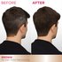 A side-by-side comparison of a man's short brown hair showing gray roots on the left ("BEFORE") and full coverage on the right ("AFTER").