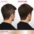 A side-by-side comparison of a man's short brown hair showing gray roots on the left ("BEFORE") and full coverage on the right ("AFTER").