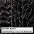 Three panels demonstrating the Glossy Black color on different hair patterns: wavy, curly, and coily. Text reads: "DESIGNED FOR ALL CURL TYPES & TEXTURES."