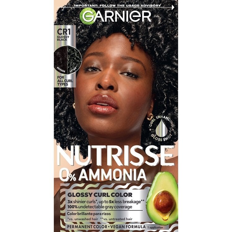 Nutrisse 0% Ammonia Glossy Curl Color - Glossy Black for Curly Hair - Garnier
